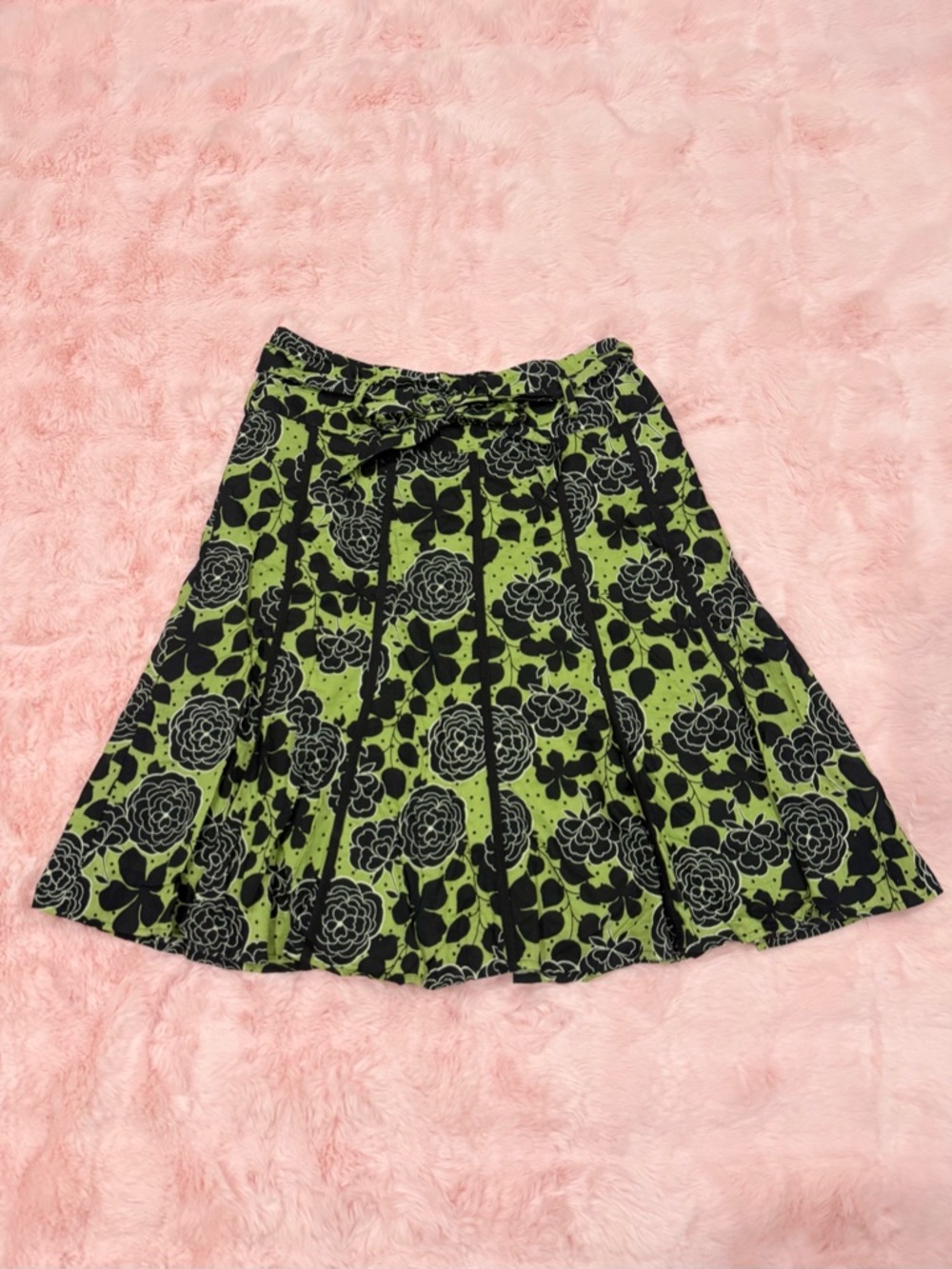 Apt. 9 Vintage Green Floral Polka Dot A-Line Midi Skirt
